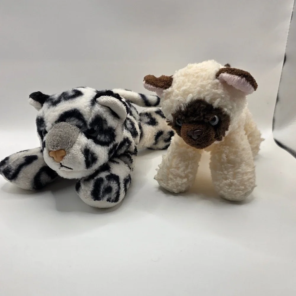 Aurora Plush Lot 2 Snow Leopard Siamese Cat Black White Cream 8in x 6in